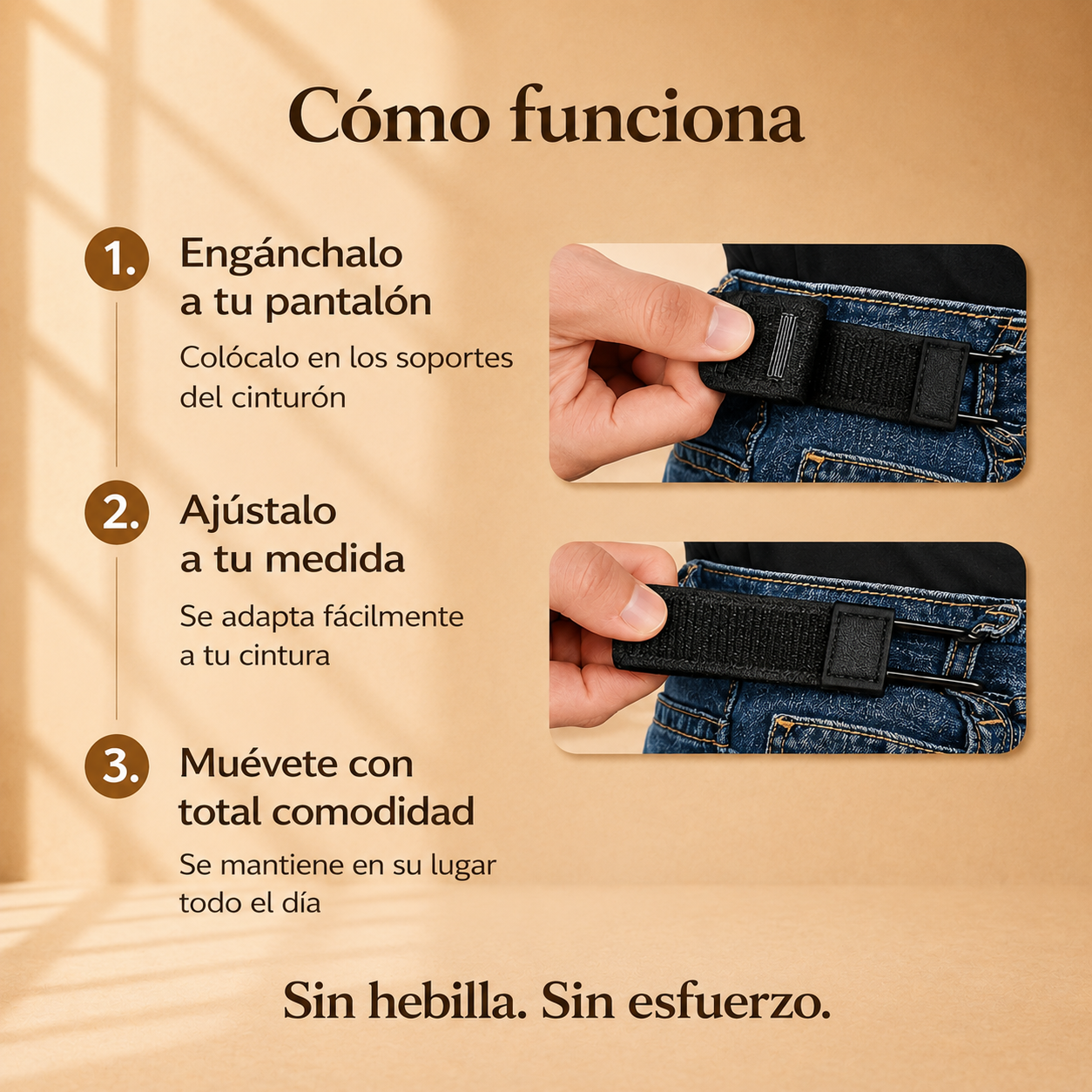 Cinturón sin hebilla: sin presión ni ajustes constantes